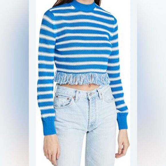 ✨ MSGM Women’s Blue White Striped Tassel Sweater XS - Picture 1 of 14